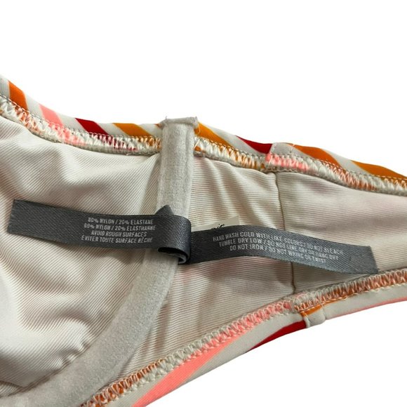 AERIE BIKINI TOP SMALL RED ORANGE CORAL WHITE STRIPED UNDERWIRE DEMI SWIM SUIT - Picture 6 of 6